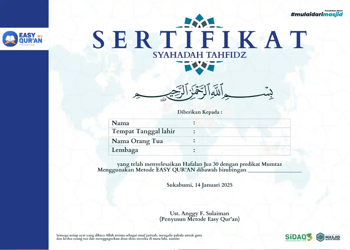 Dapat Sertifikat Hafalan per Juz